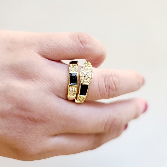 Snake Stackable Women's Ring.  Black. 14K Gold Plated. New - Picture 6 of 12
